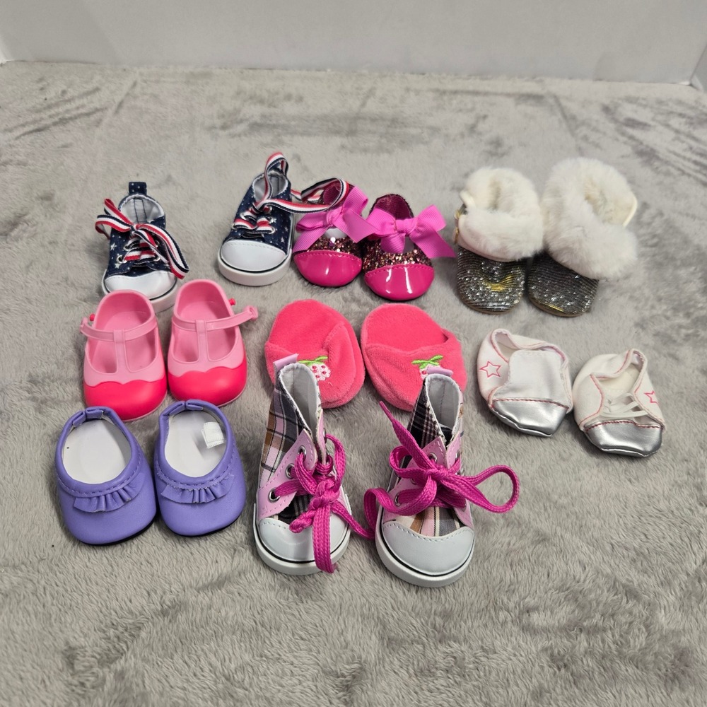 Mixed Lot 8 Pairs 18 inch Doll Shoes Boots Sneakers Slippers Flats Fits AG